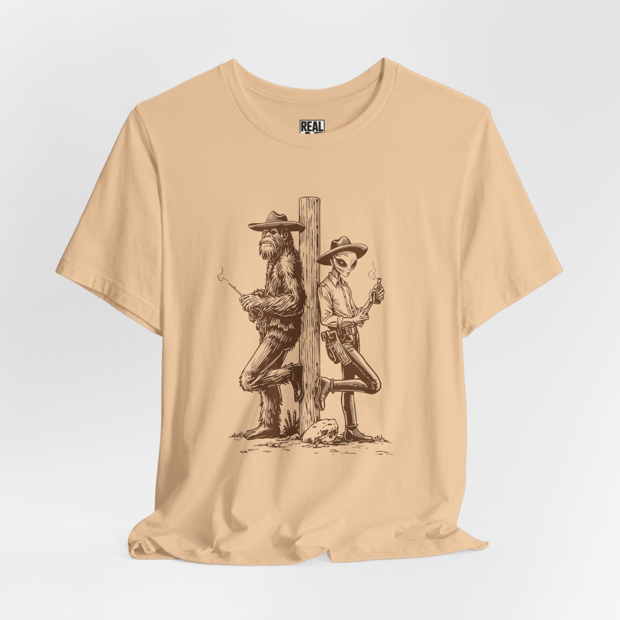 Bigfoot and Alien Cowboy Smoke Break T‑Shirt