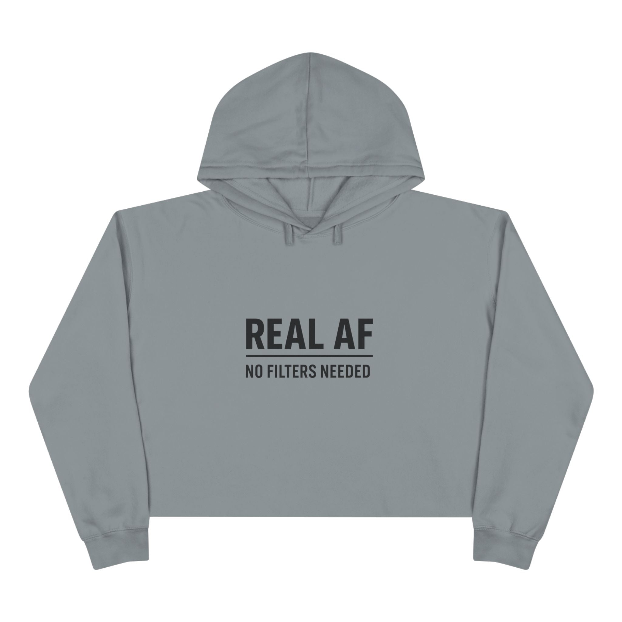 Trendy Crop Hoodie with 'REAL AF' Design | Cute Casual Wear, Gift for Teens, Stylish Workout Top, Festival Outfit, Streetwear