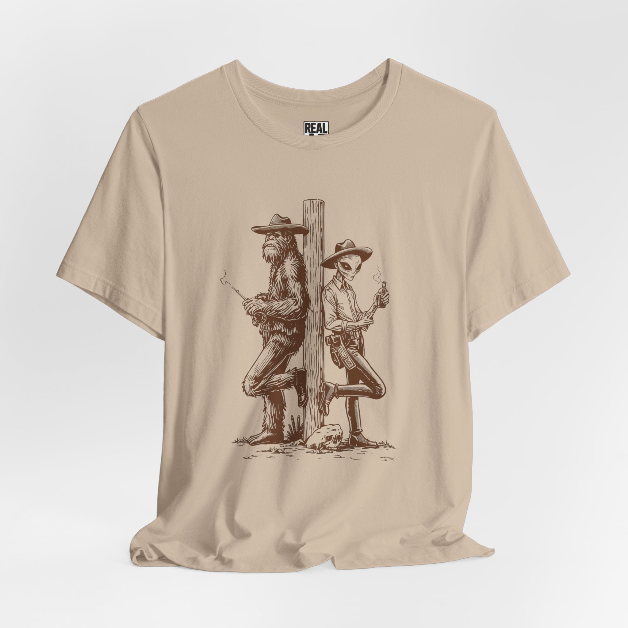Bigfoot and Alien Cowboy Smoke Break T‑Shirt