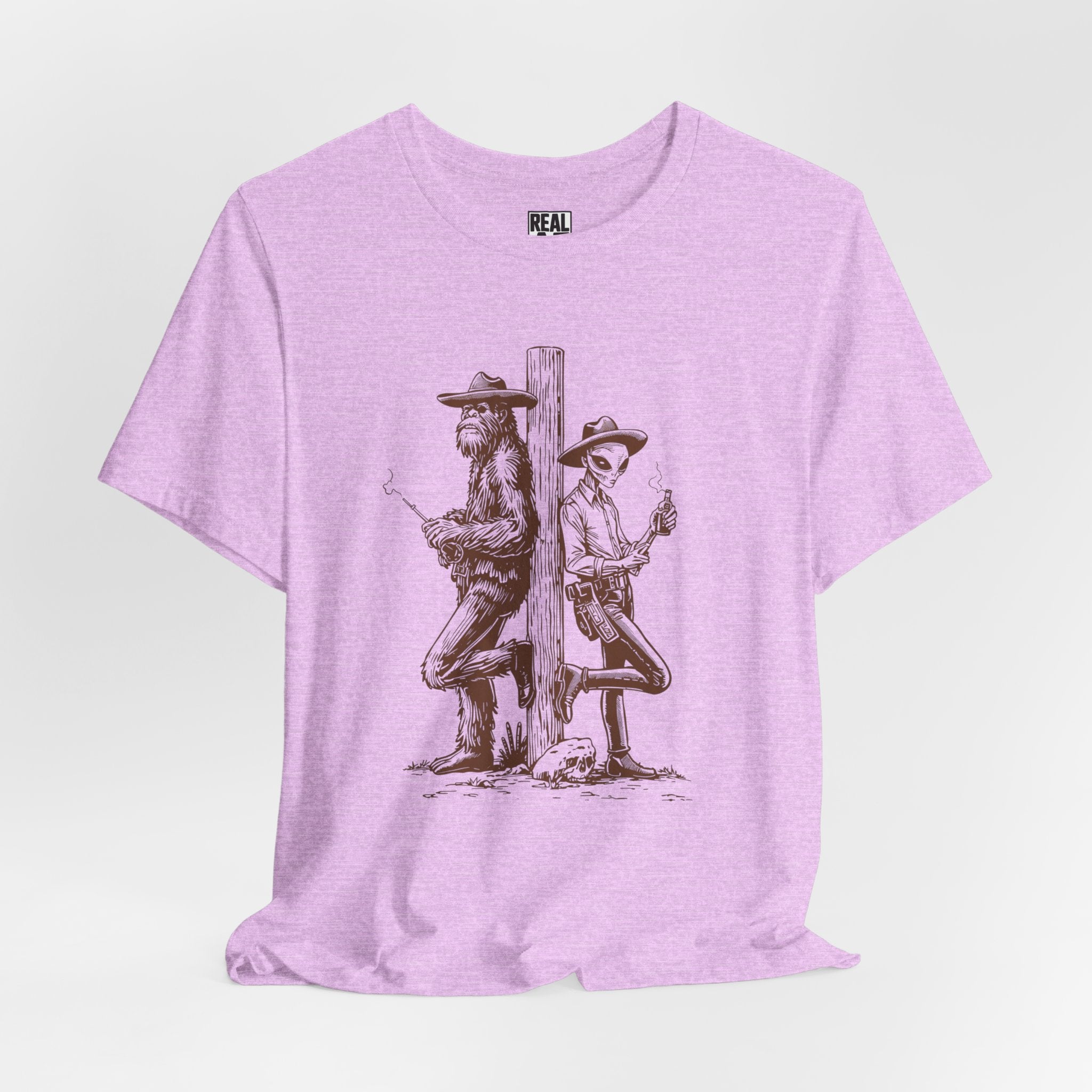 Bigfoot and Alien Cowboy Smoke Break T‑Shirt