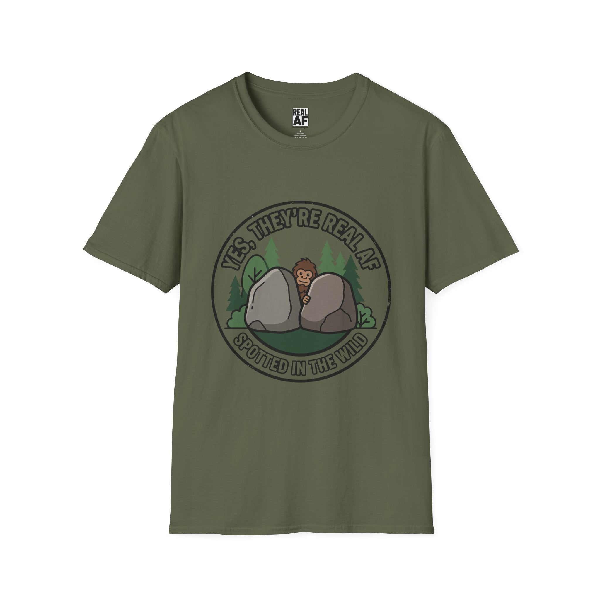 Bigfoot Illustration T-Shirt — "Yes, They're Real" Spotted in the Wild Sasquatch Tee