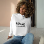 Trendy Crop Hoodie with 'REAL AF' Design | Cute Casual Wear, Gift for Teens, Stylish Workout Top, Festival Outfit, Streetwear