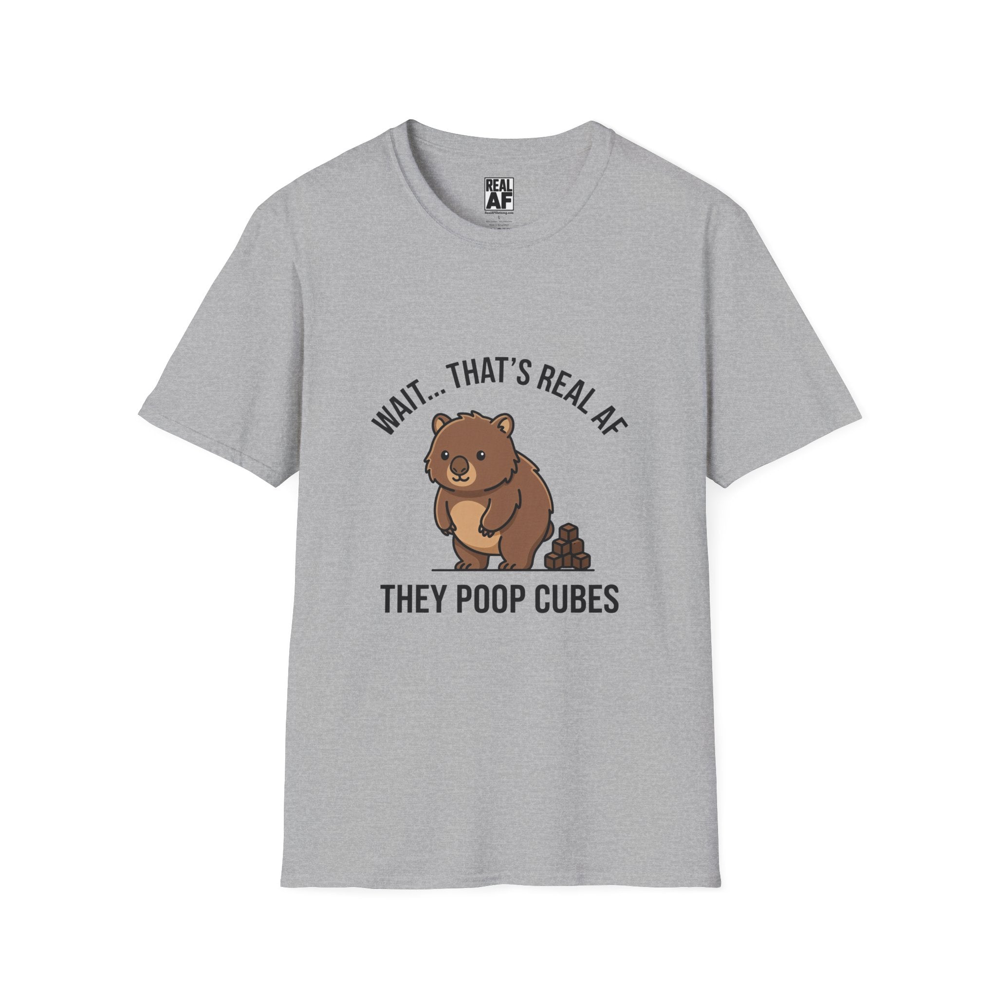 Wombat Poop Cubes T-Shirt — Funny Wombat Graphic Tee ("Wait... That's Real AF")