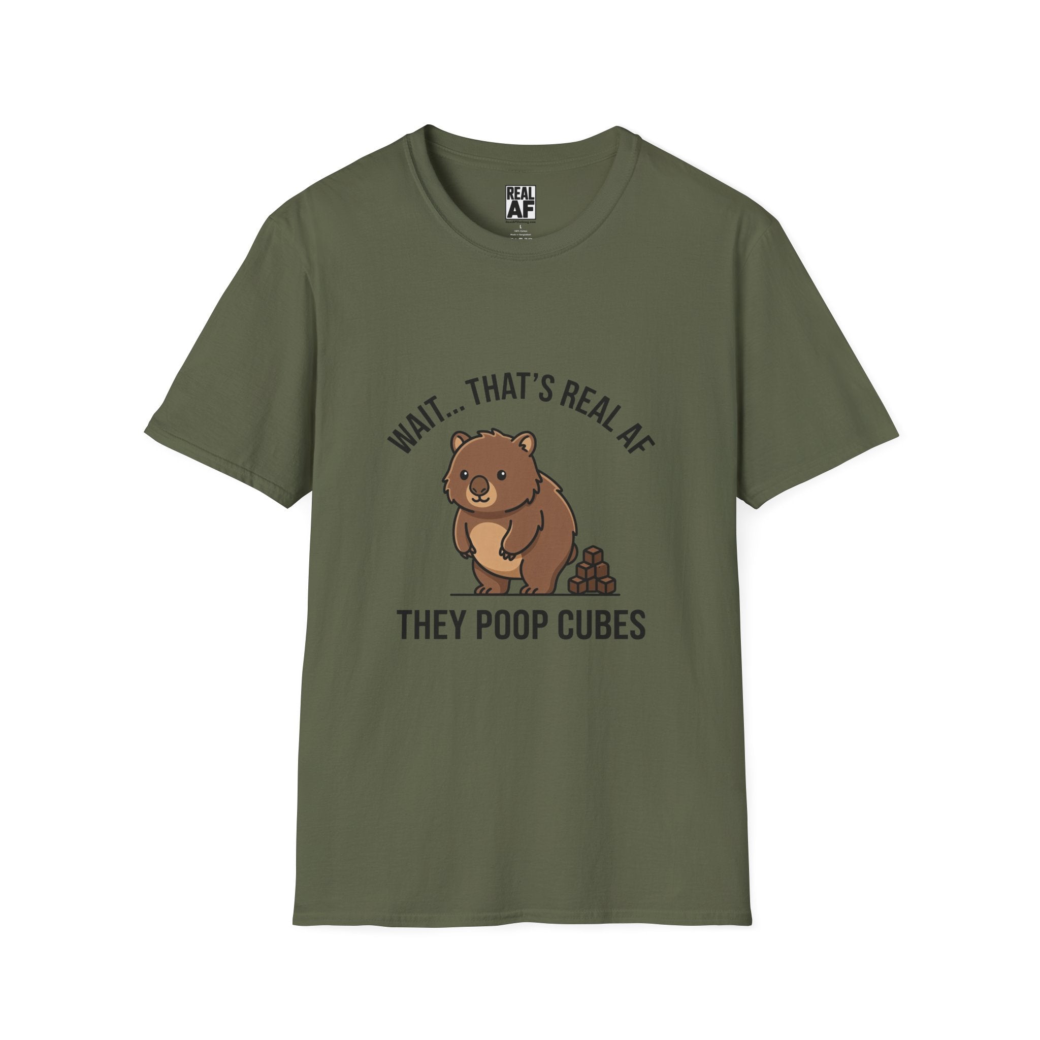 Wombat Poop Cubes T-Shirt — Funny Wombat Graphic Tee ("Wait... That's Real AF")