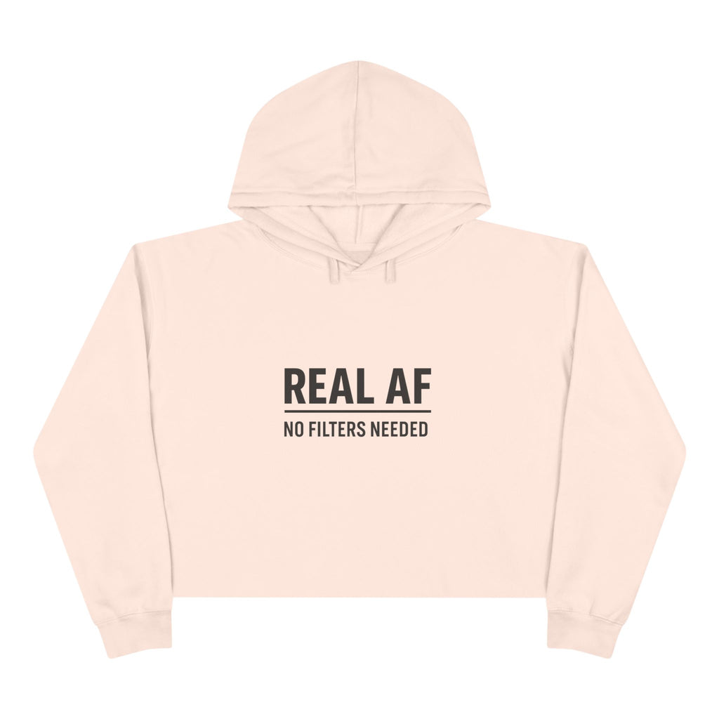 Trendy Crop Hoodie with 'REAL AF' Design | Cute Casual Wear, Gift for Teens, Stylish Workout Top, Festival Outfit, Streetwear