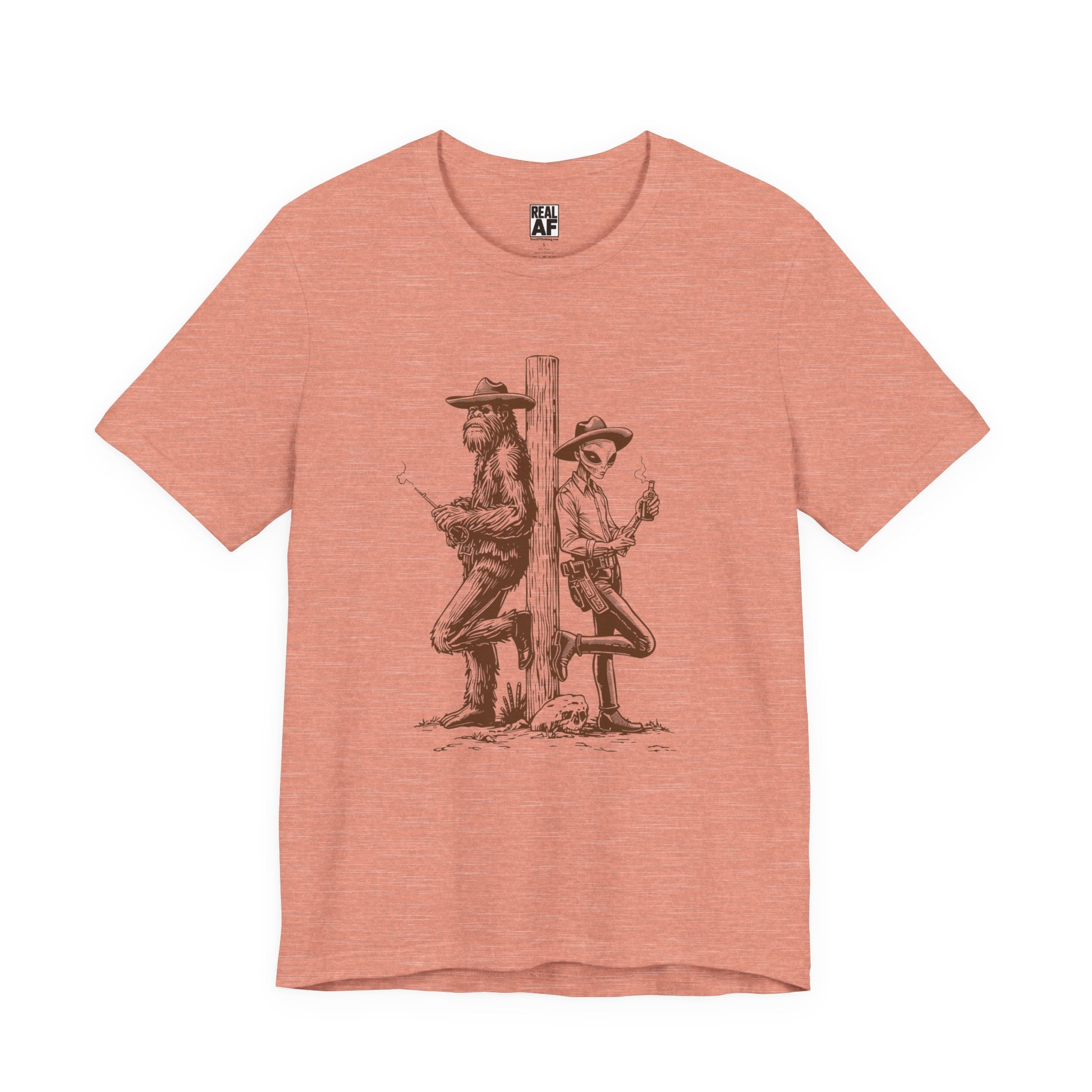 Bigfoot and Alien Cowboy Smoke Break T‑Shirt