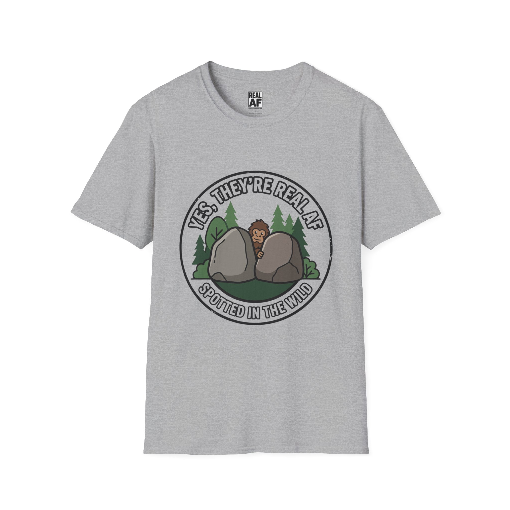 Bigfoot Illustration T-Shirt — "Yes, They're Real" Spotted in the Wild Sasquatch Tee