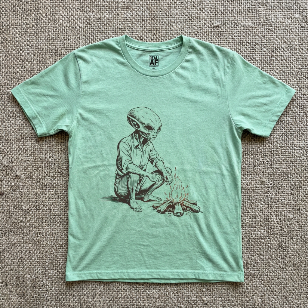 Campfire Visitor T‑Shirt – Western Alien Night Tee
