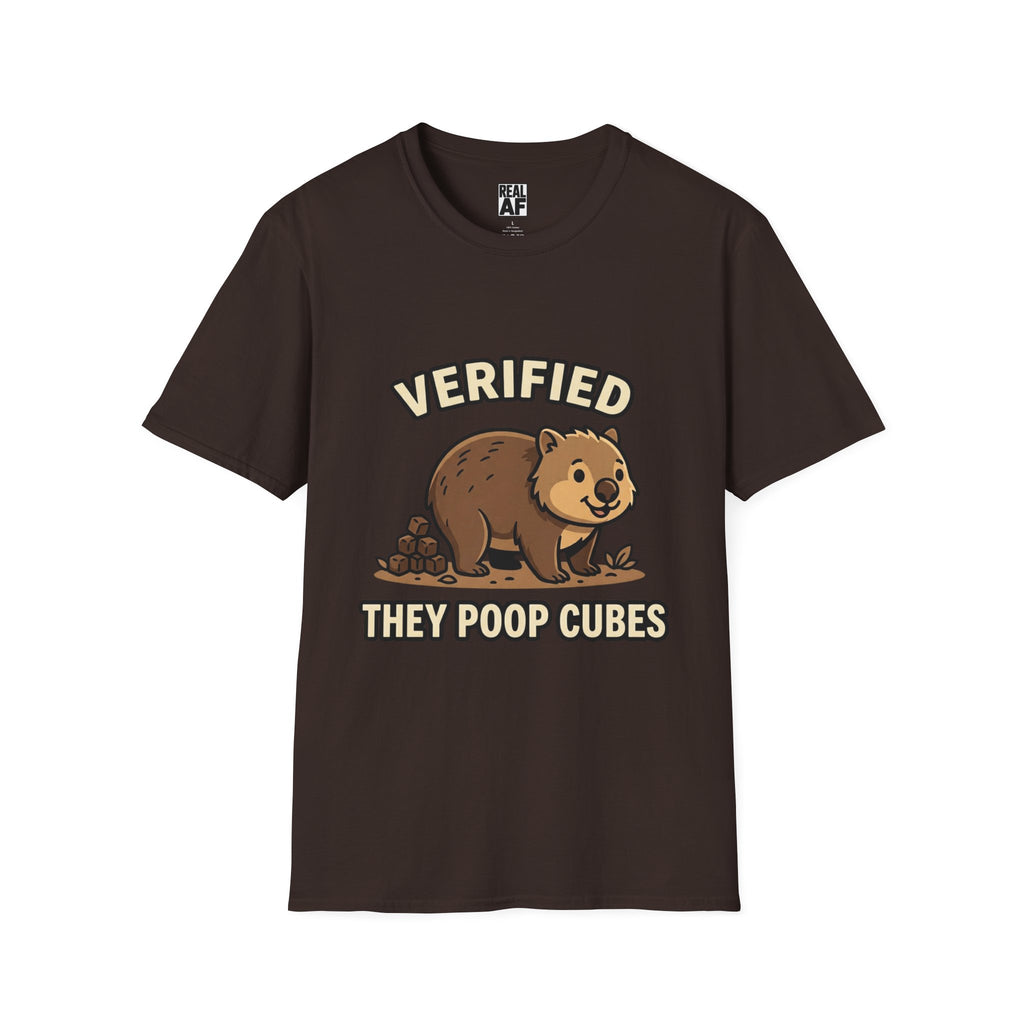 Wombat Humor T-Shirt — "Verified They Poop Cubes"