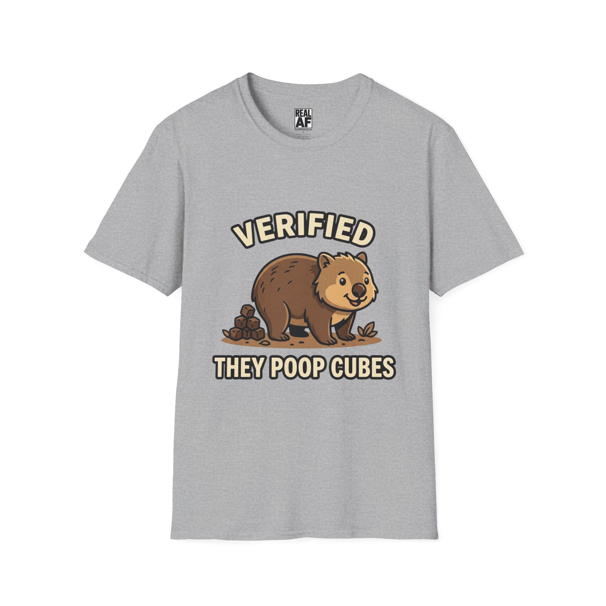 Wombat Humor T-Shirt — "Verified They Poop Cubes" Wildlife Graphic Tee