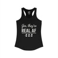 Alien Print Women's Tank Top, Real AF Inuendo Graphic Sleeveless Shirt, Funny Alien Lover Gift, Ideal Racerback Tank for Women, UFO Graphic