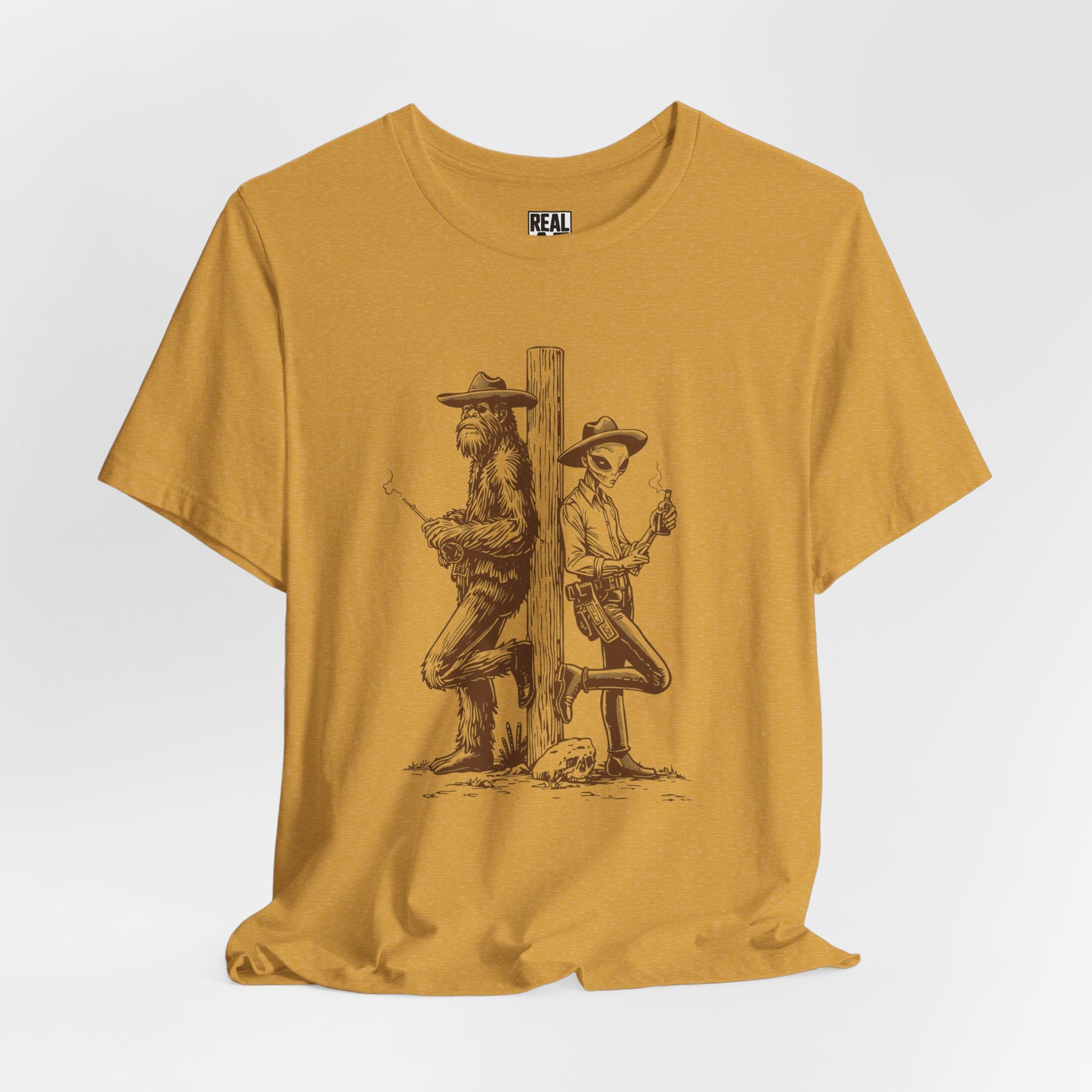Bigfoot and Alien Cowboy Smoke Break T‑Shirt
