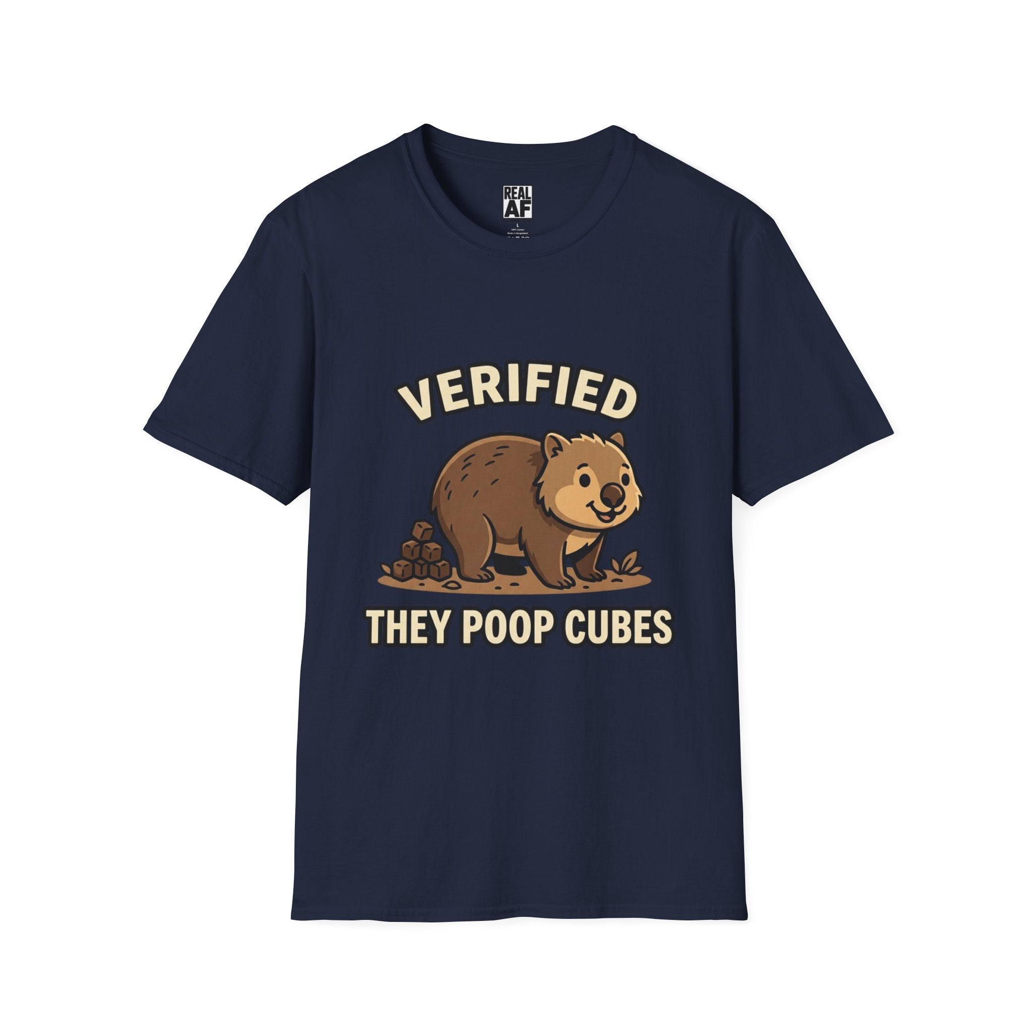 Wombat Humor T-Shirt — "Verified They Poop Cubes" Wildlife Graphic Tee