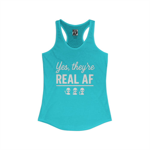 Alien Print Women's Tank Top, Real AF Inuendo Graphic Sleeveless Shirt, Funny Alien Lover Gift, Ideal Racerback Tank for Women, UFO Graphic