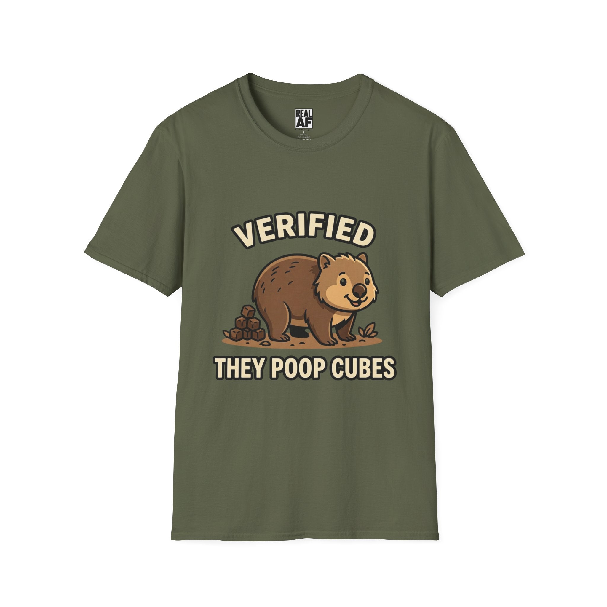 Wombat Humor T-Shirt — "Verified They Poop Cubes" Wildlife Graphic Tee