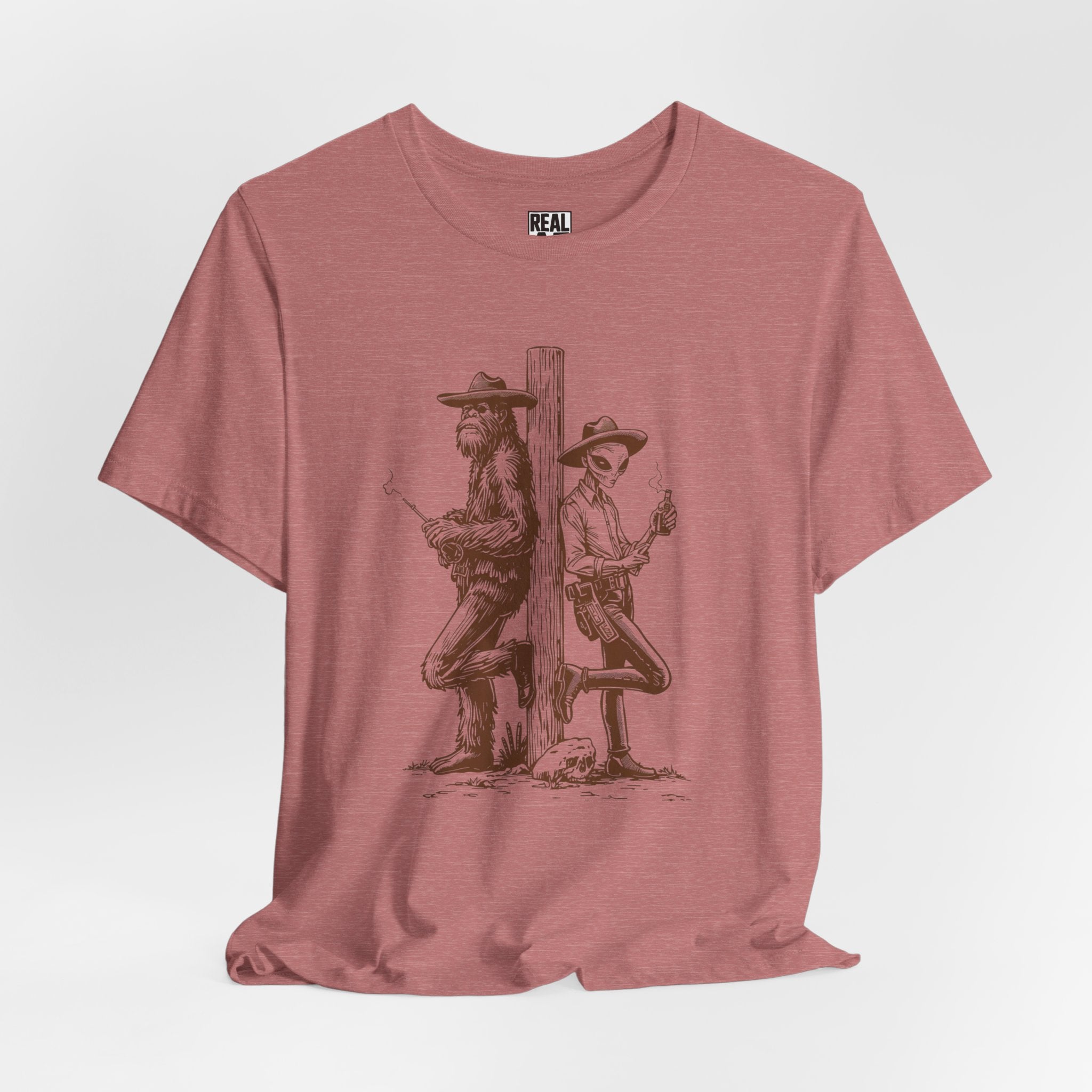 Bigfoot and Alien Cowboy Smoke Break T‑Shirt